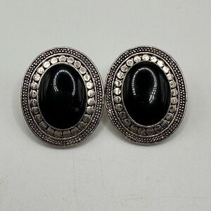 Vintage Black and Silver Oval Earrings